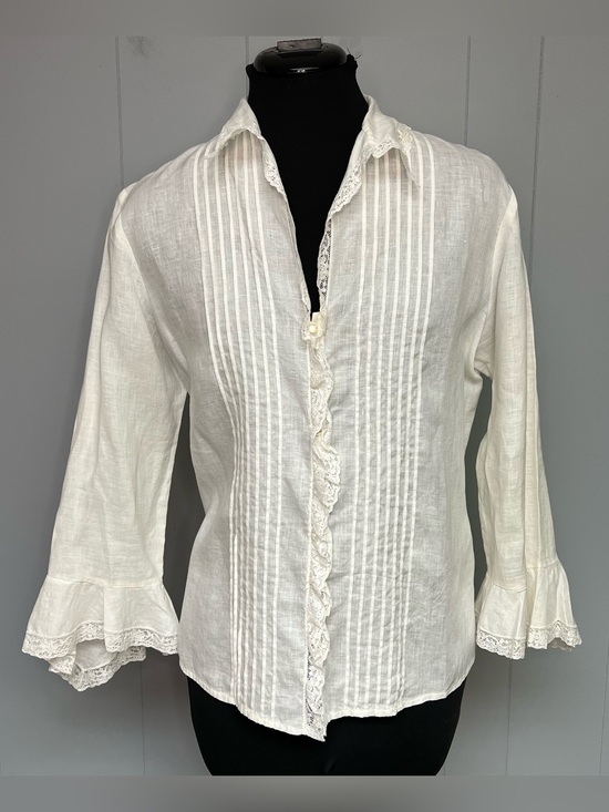 Ralph Lauren Tops - Lauren Ralph Lauren Linen Vintage Blouse Lace Pintuck Victorian Romantic Sz 8